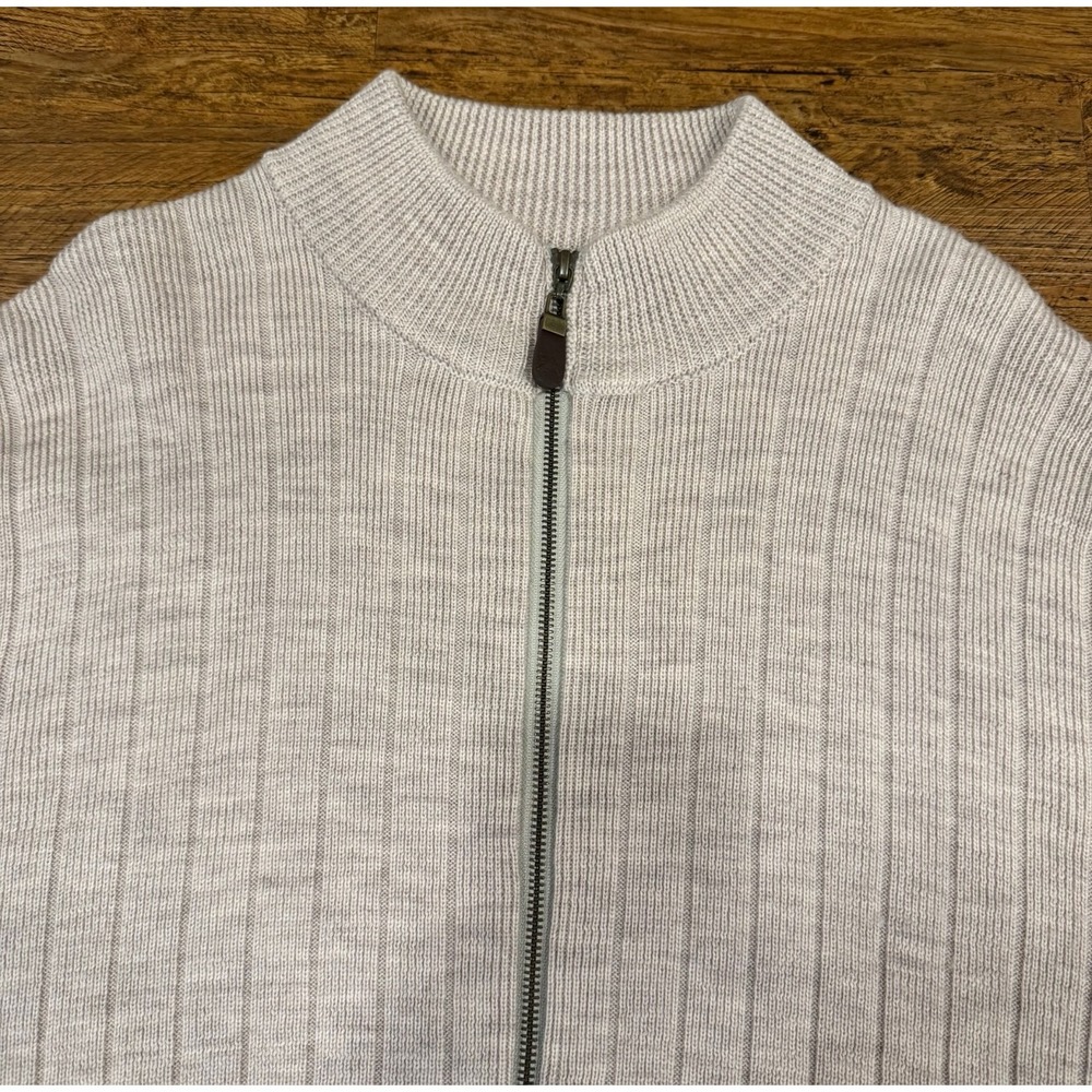 Orvis Beige Ribbed Elbow Patch Outdoor Hiking Full Zip Cardigan Sweater Men's XL